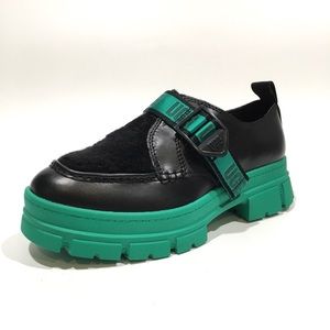 UGG ASHTON PLUSH PLATFORM SHOES -BLACK EMERALD LEATHER / WOOL -WOMEN US 8.5 -NEW